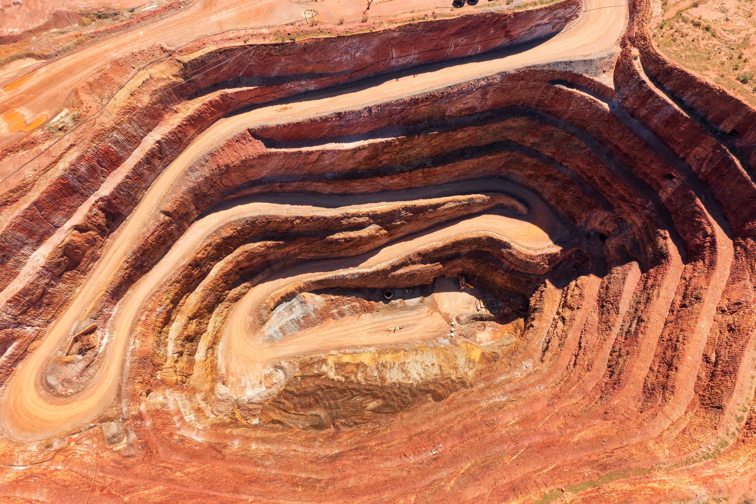 Aerial image of a massive open-pit copper mine