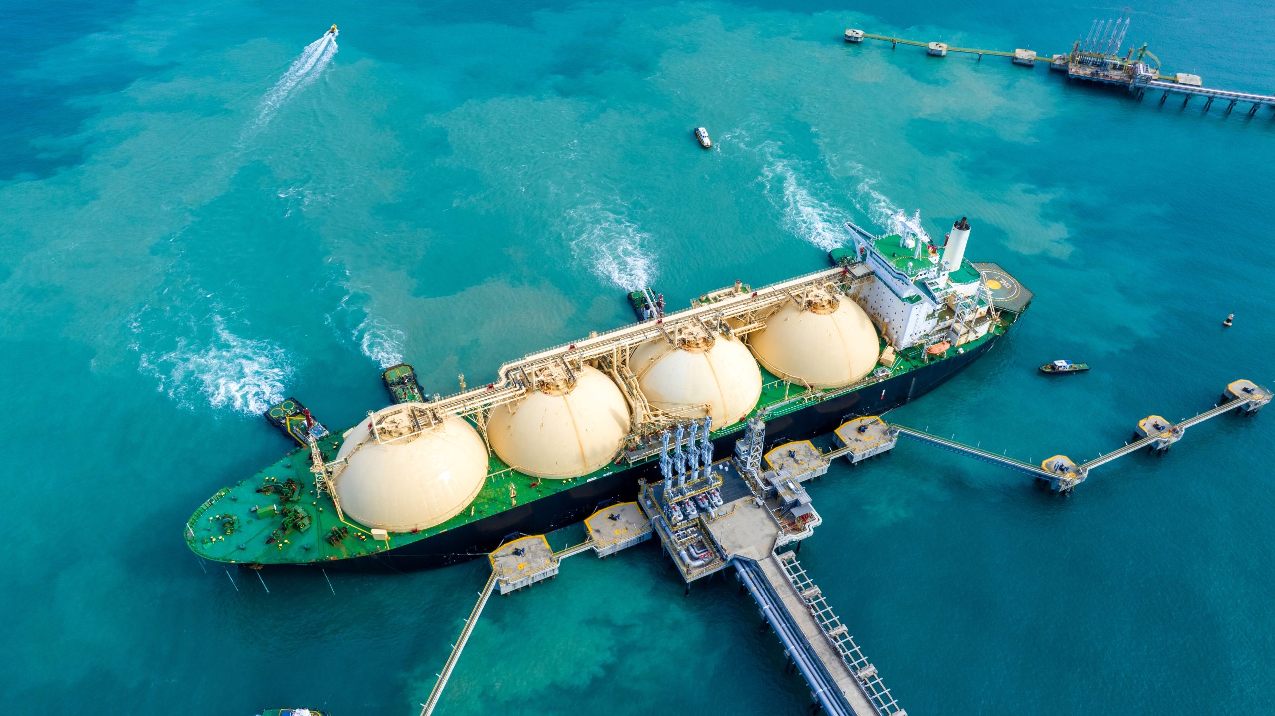 Aerial photo of a boat used to transport Liquified Natural Gas