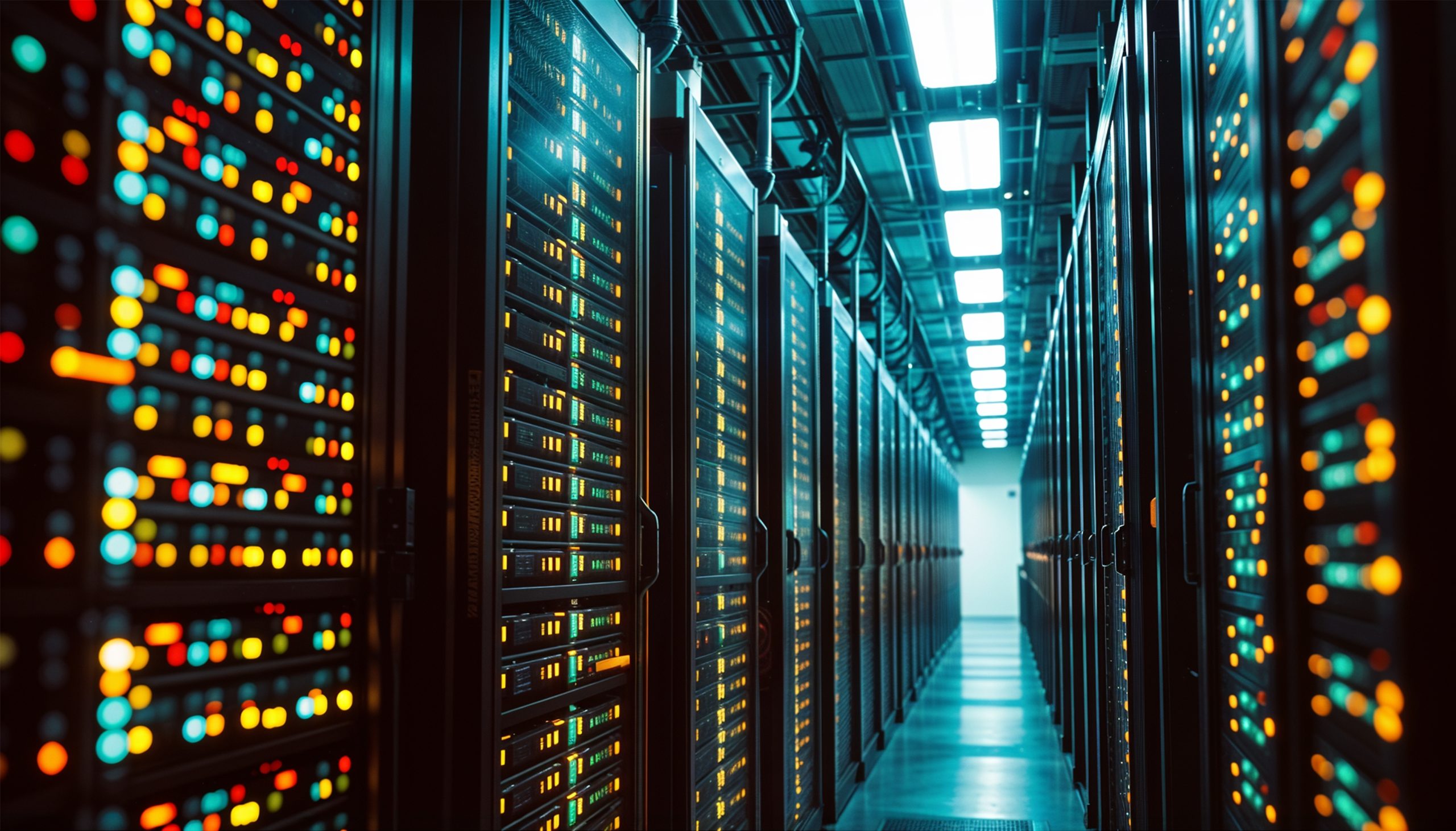 Rows of server cabinets in a data centre