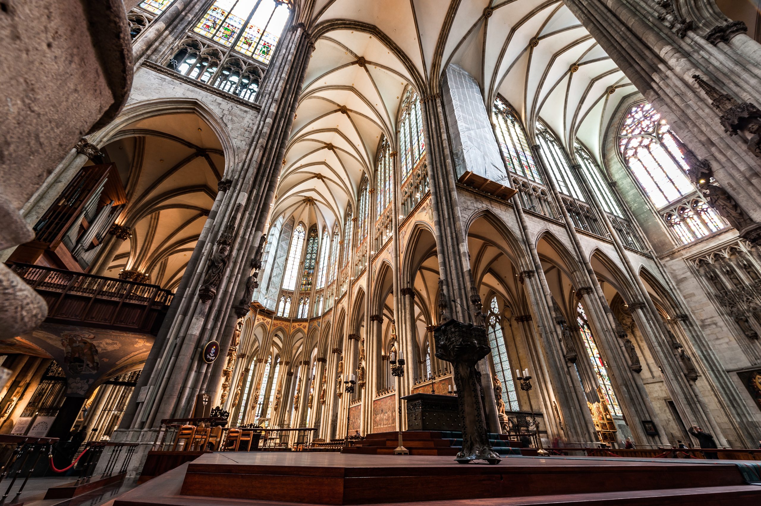 Cathedral interior and stained glass window